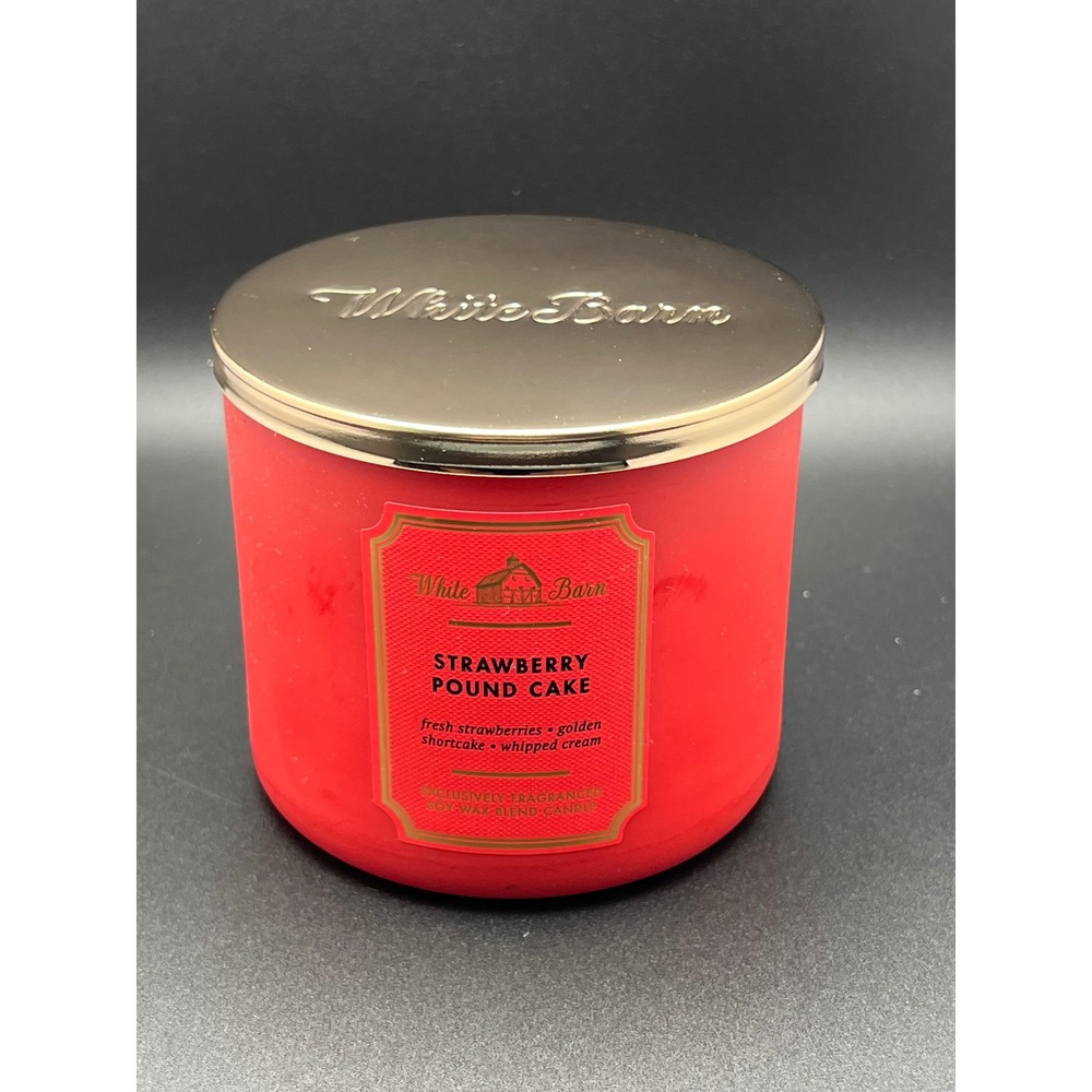 White Barn Strawberry Pound Cake 3-Wick Scented Candle 14.5oz Red Jar